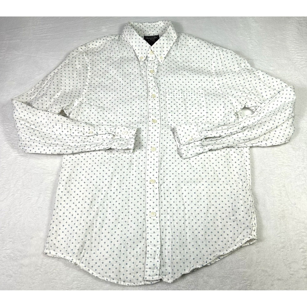 Abercrombie & Fitch Shirt Mens Large White 100% Linen Geometric Long Sleeve - Picture 2 of 7